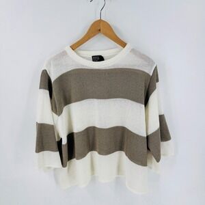Design by Black Lady Knit Sweater Green Cream OS Rugby Stripe Relaxed Boxy